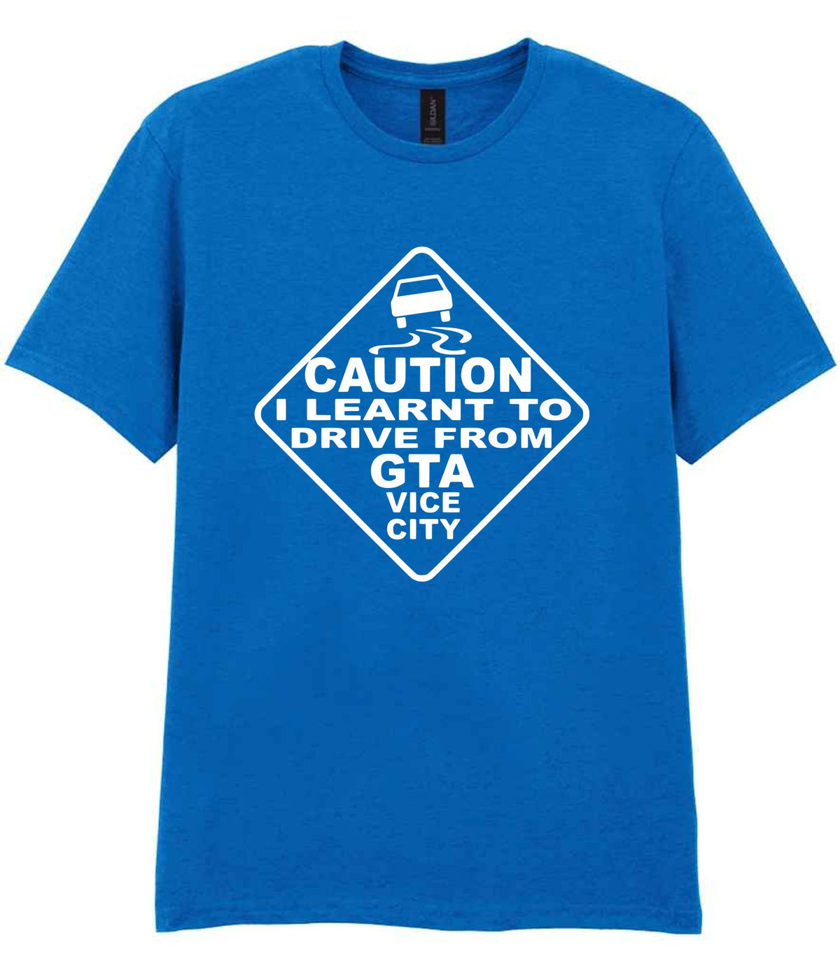 Caution I Learnt to Drive From Gta Vice City t-shirt in royal blue