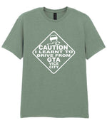 Caution I Learnt to Drive From Gta Vice City t-shirt in sage