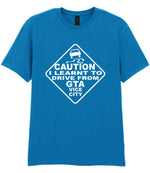 Caution I Learnt to Drive From Gta Vice City t-shirt in sapphire blue
