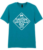 Caution I Learnt to Drive From Gta Vice City t-shirt in tropical blue