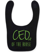 Ceo of the House – Larkwood Baby/Toddler Bib in Black with Apple Green vinyl