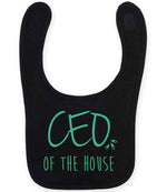 Ceo of the House – Larkwood Baby/Toddler Bib in Black with Mint vinyl