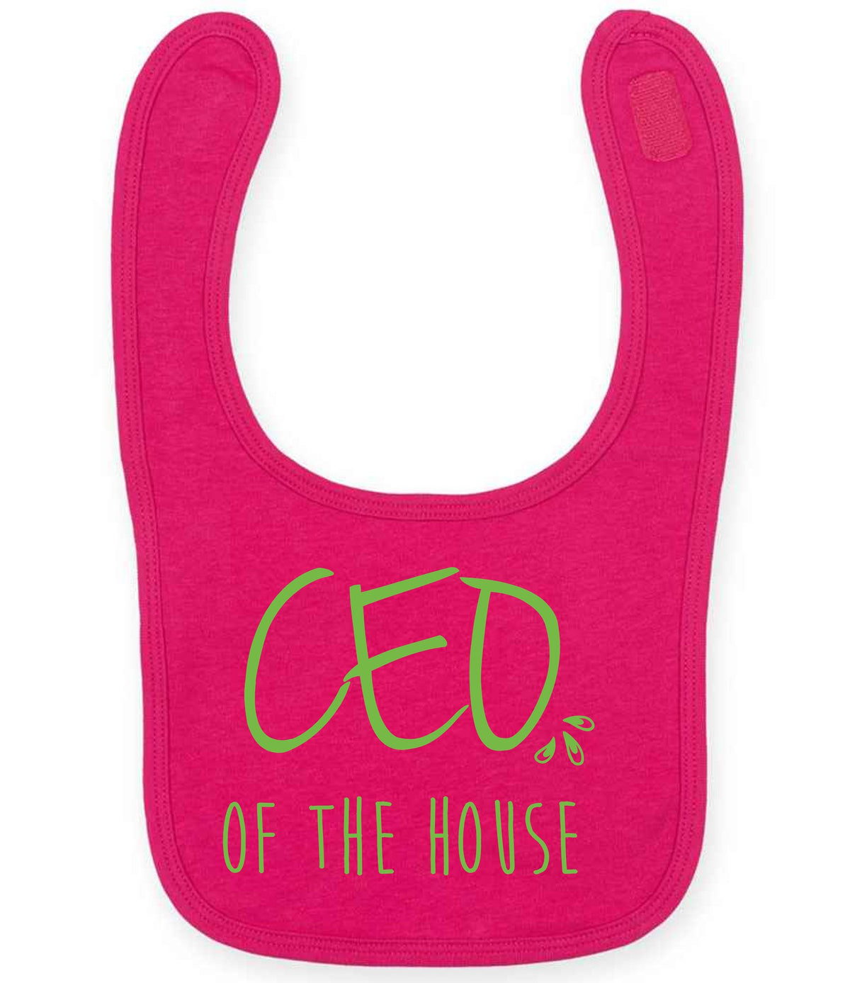 Ceo of the House – Larkwood Baby/Toddler Bib in Fuchsia with Apple Green vinyl