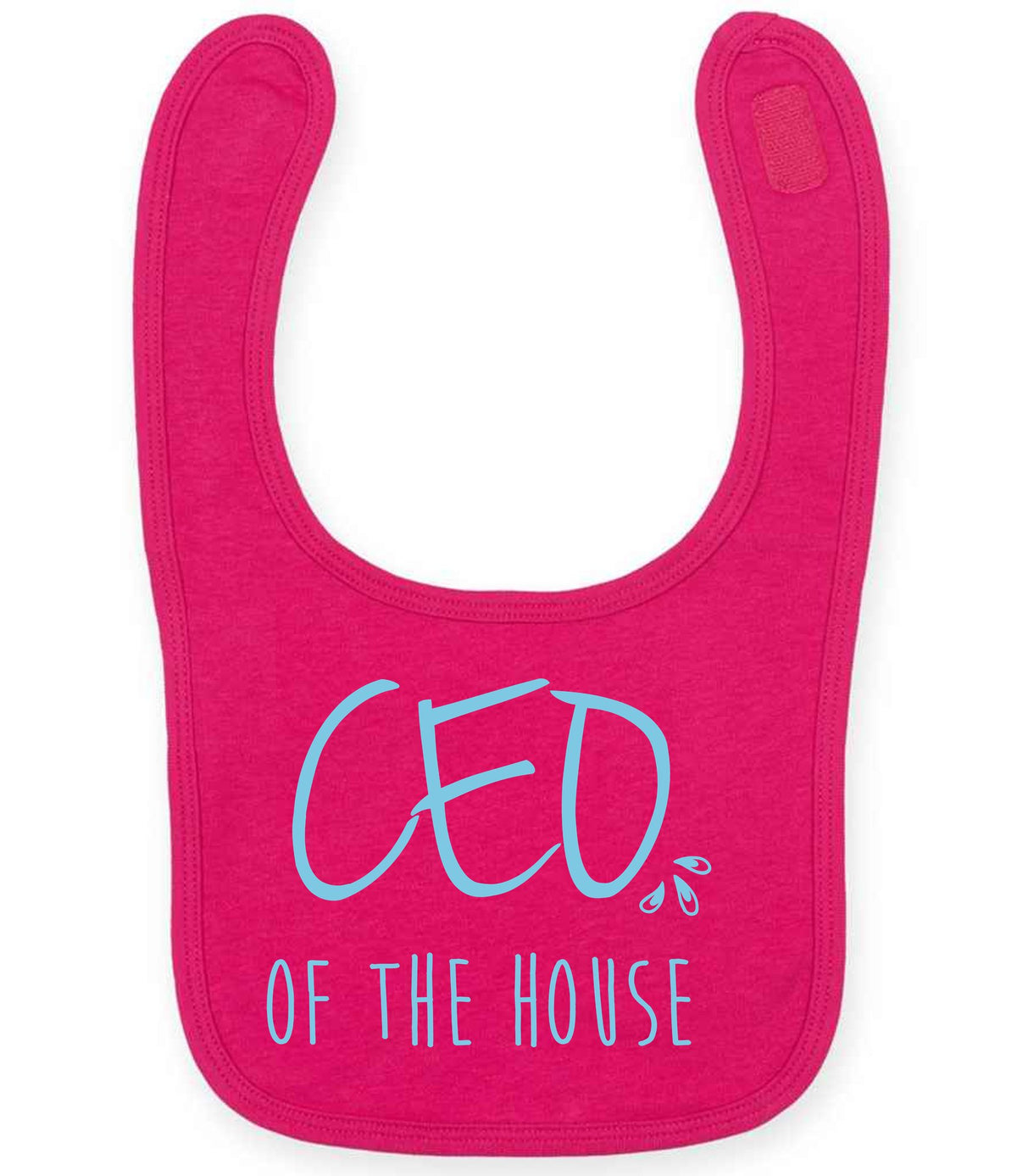 Ceo of the House – Larkwood Baby/Toddler Bib in Fuchsia with Baby Blue vinyl
