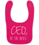 Ceo of the House – Larkwood Baby/Toddler Bib in Fuchsia with Baby Pink vinyl