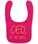 Ceo of the House – Larkwood Baby/Toddler Bib in Fuchsia with Gold vinyl