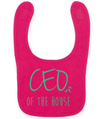 Ceo of the House – Larkwood Baby/Toddler Bib in Fuchsia with Mint vinyl