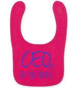Ceo of the House – Larkwood Baby/Toddler Bib in Fuchsia with Royal Blue vinyl