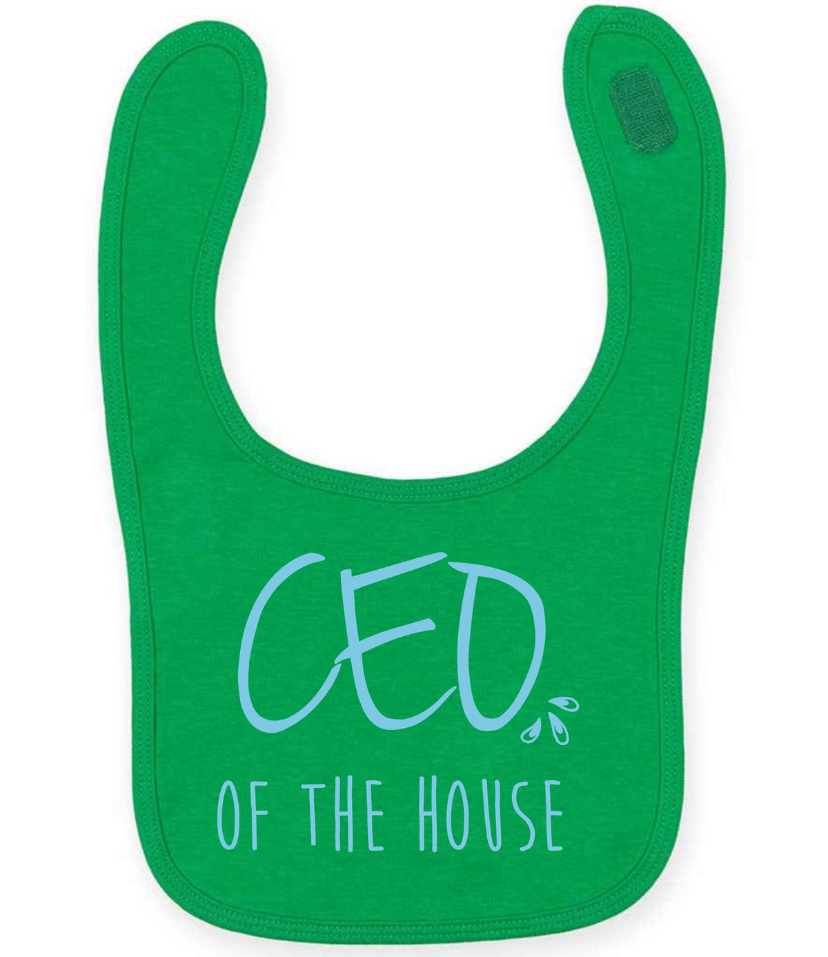 Ceo of the House – Larkwood Baby/Toddler Bib in Kelly Green with Baby Blue vinyl