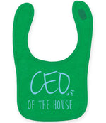 Ceo of the House – Larkwood Baby/Toddler Bib in Kelly Green with Baby Blue vinyl