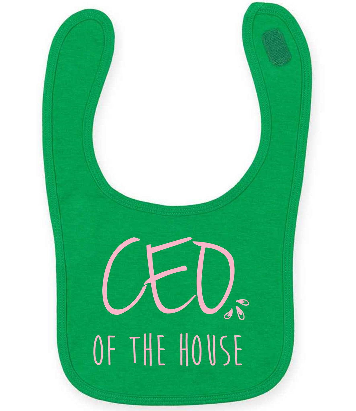 Ceo of the House – Larkwood Baby/Toddler Bib in Kelly Green with Baby Pink vinyl