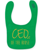 Ceo of the House – Larkwood Baby/Toddler Bib in Kelly Green with Gold vinyl