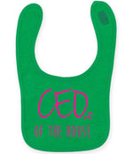 Ceo of the House – Larkwood Baby/Toddler Bib in Kelly Green with Hot Pink vinyl