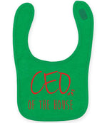 Ceo of the House – Larkwood Baby/Toddler Bib in Kelly Green with Red vinyl