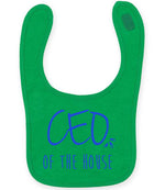 Ceo of the House – Larkwood Baby/Toddler Bib in Kelly Green with Royal Blue vinyl
