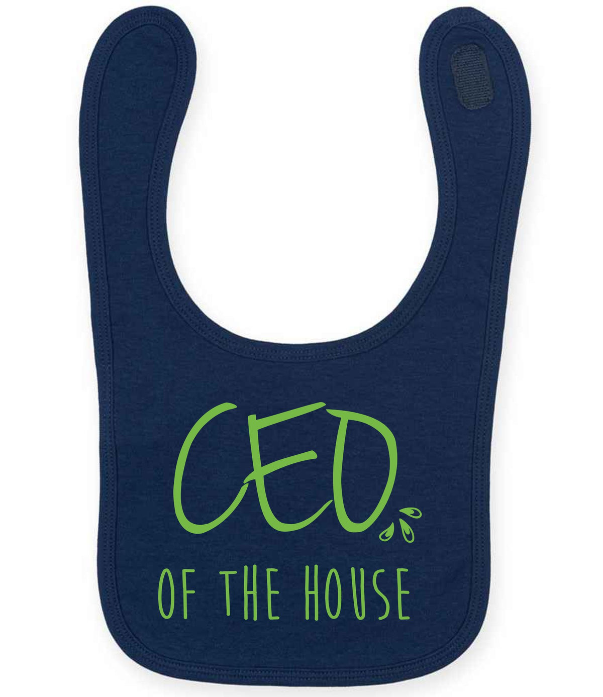 Ceo of the House – Larkwood Baby/Toddler Bib in Navy with Apple Green vinyl