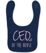 Ceo of the House – Larkwood Baby/Toddler Bib in Navy with Baby Pink vinyl