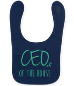 Ceo of the House – Larkwood Baby/Toddler Bib in Navy with Mint vinyl