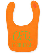 Ceo of the House – Larkwood Baby/Toddler Bib in Orange with Apple Green vinyl