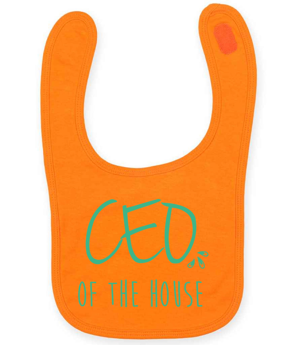 Ceo of the House – Larkwood Baby/Toddler Bib in Orange with Mint vinyl