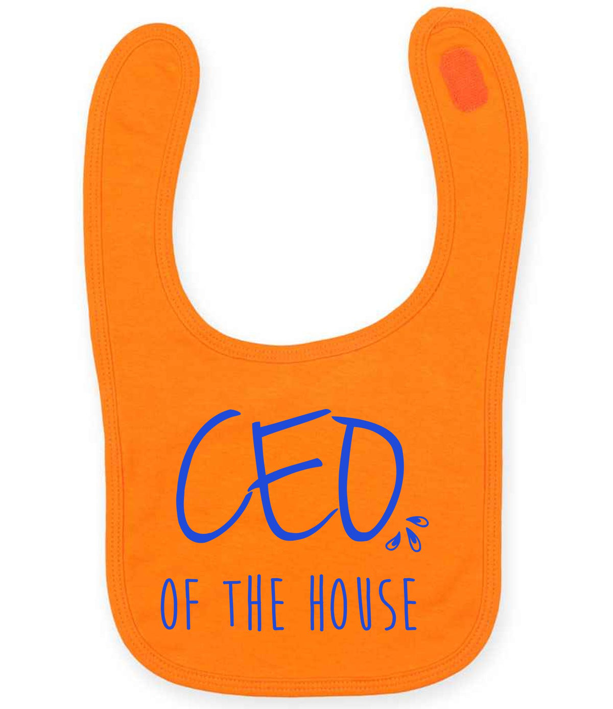 Ceo of the House – Larkwood Baby/Toddler Bib in Orange with Royal Blue vinyl