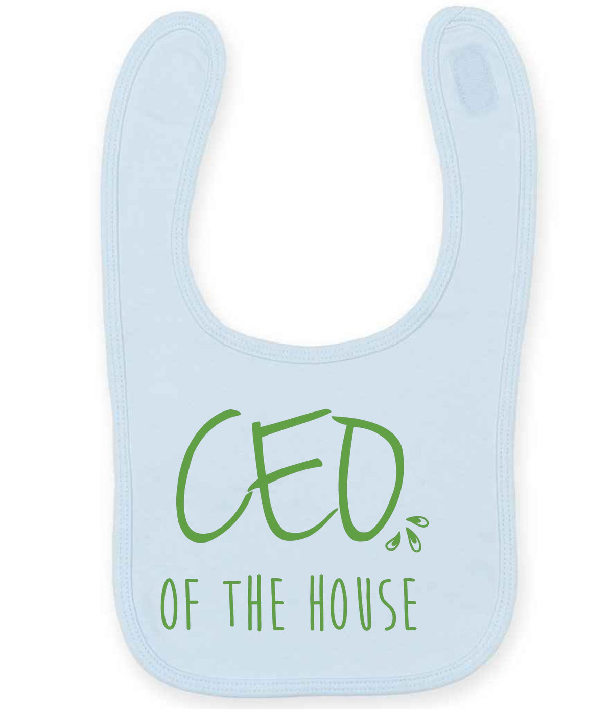 Ceo of the House – Larkwood Baby/Toddler Bib in Pale Blue with Apple Green vinyl