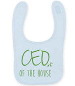Ceo of the House – Larkwood Baby/Toddler Bib in Pale Blue with Apple Green vinyl