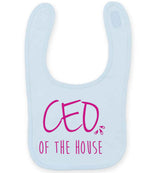 Ceo of the House – Larkwood Baby/Toddler Bib in Pale Blue with Hot Pink vinyl