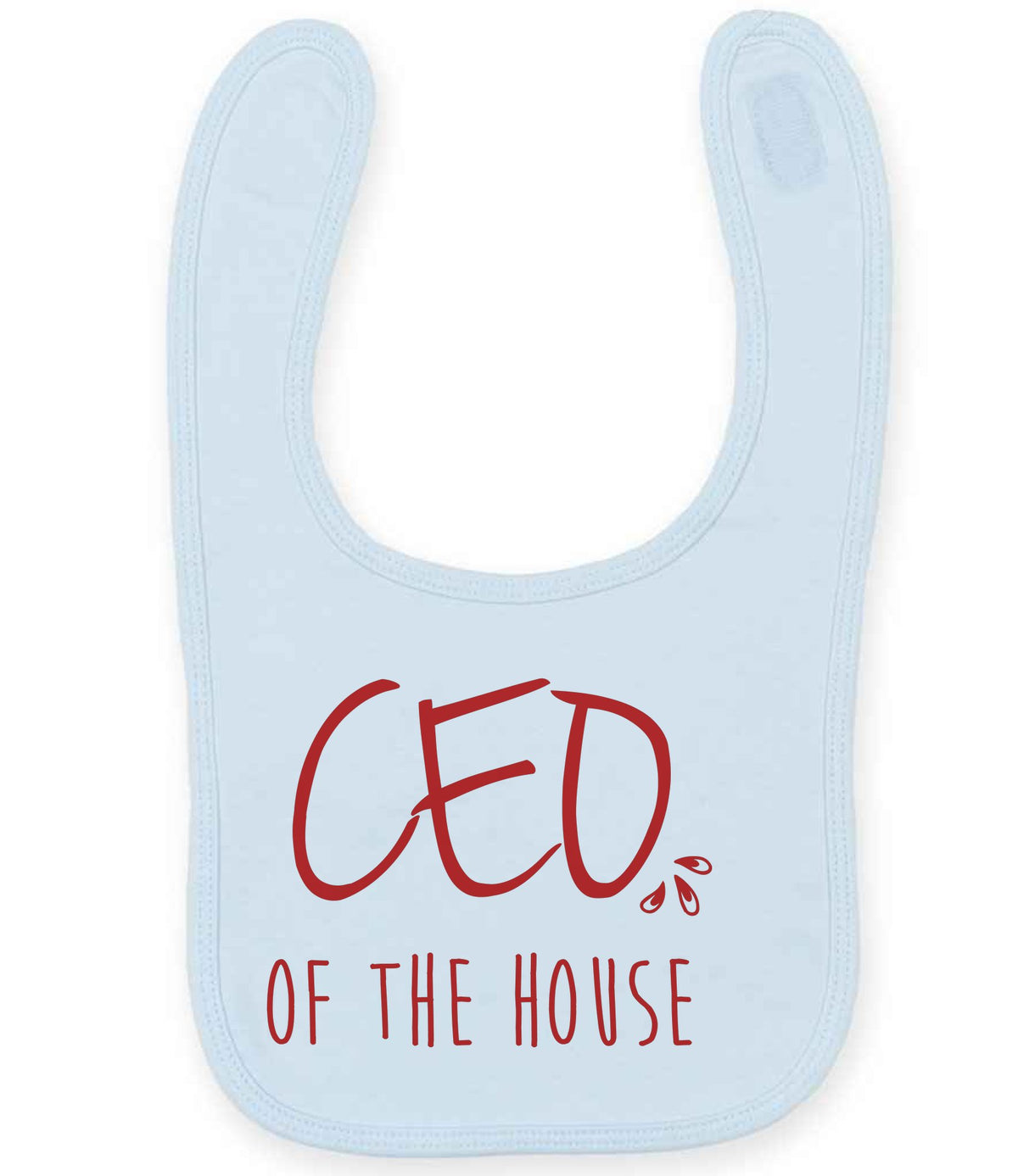 Ceo of the House – Larkwood Baby/Toddler Bib in Pale Blue with Red vinyl