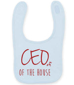 Ceo of the House – Larkwood Baby/Toddler Bib in Pale Blue with Red vinyl