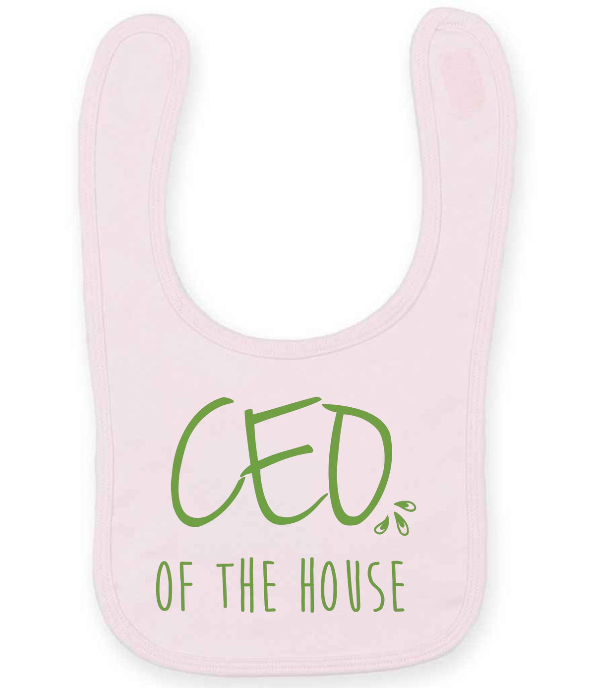 Ceo of the House – Larkwood Baby/Toddler Bib in Pale Pink with Apple Green vinyl