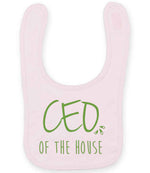 Ceo of the House – Larkwood Baby/Toddler Bib in Pale Pink with Apple Green vinyl
