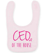 Ceo of the House – Larkwood Baby/Toddler Bib in Pale Pink with Hot Pink vinyl