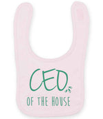 Ceo of the House – Larkwood Baby/Toddler Bib in Pale Pink with Mint vinyl