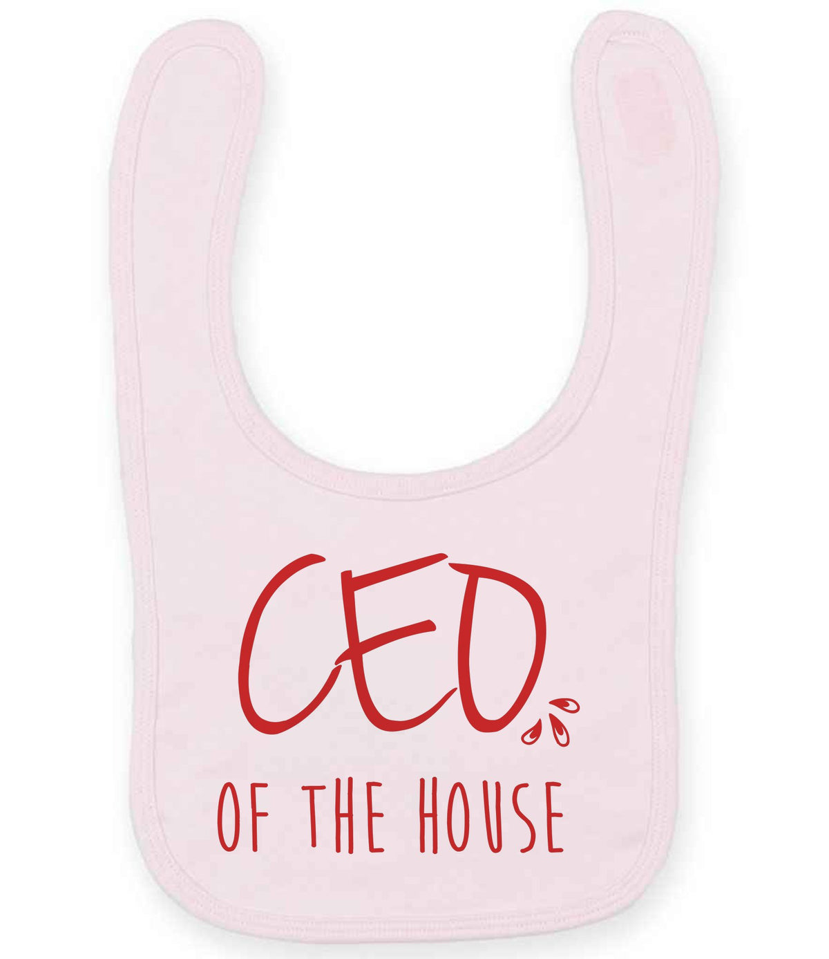 Ceo of the House – Larkwood Baby/Toddler Bib in Pale Pink with Red vinyl