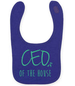 Ceo of the House – Larkwood Baby/Toddler Bib in Purple with Mint vinyl