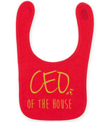 Ceo of the House – Larkwood Baby/Toddler Bib in Red with Gold vinyl