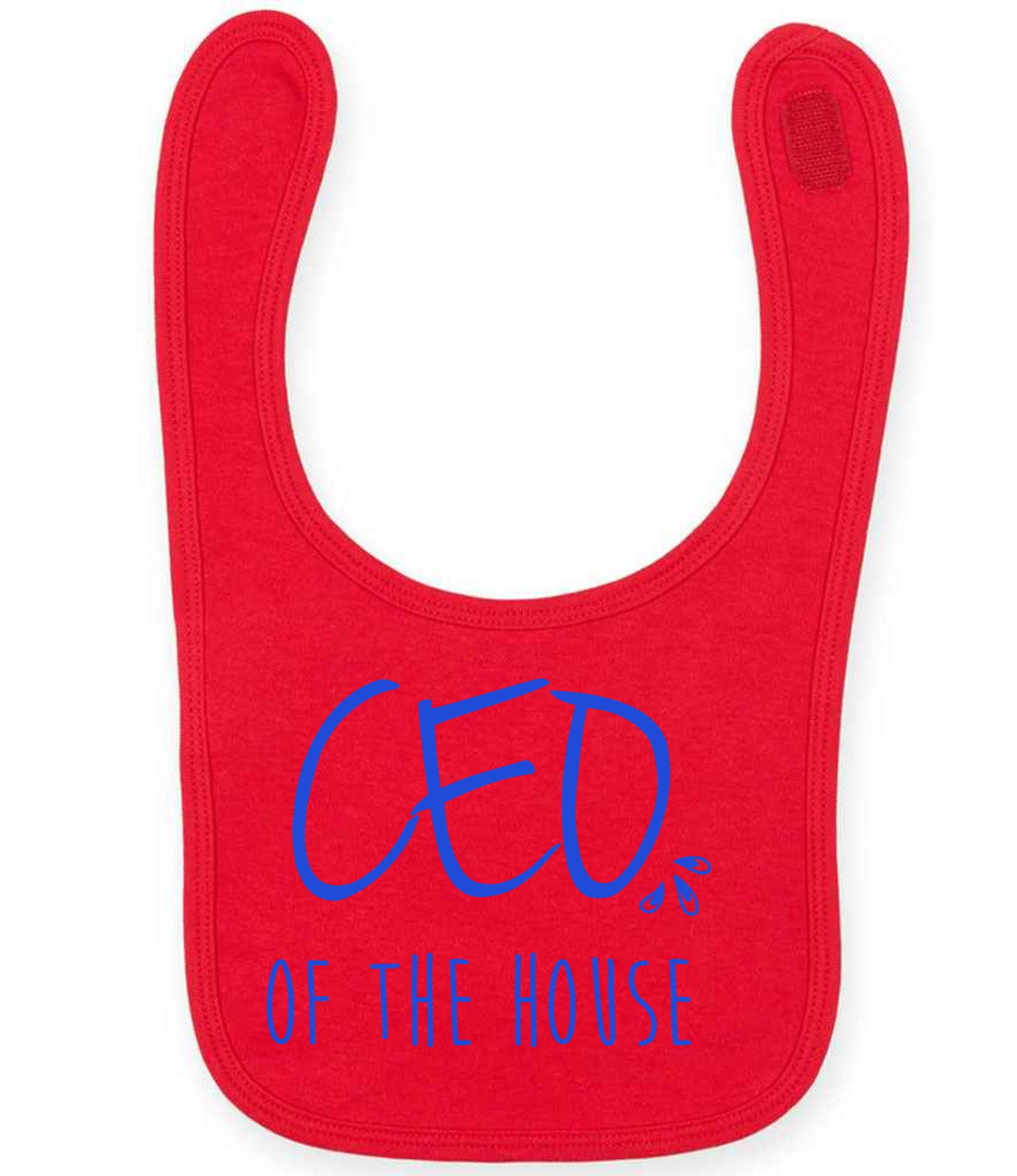 Ceo of the House – Larkwood Baby/Toddler Bib in Red with Royal Blue vinyl