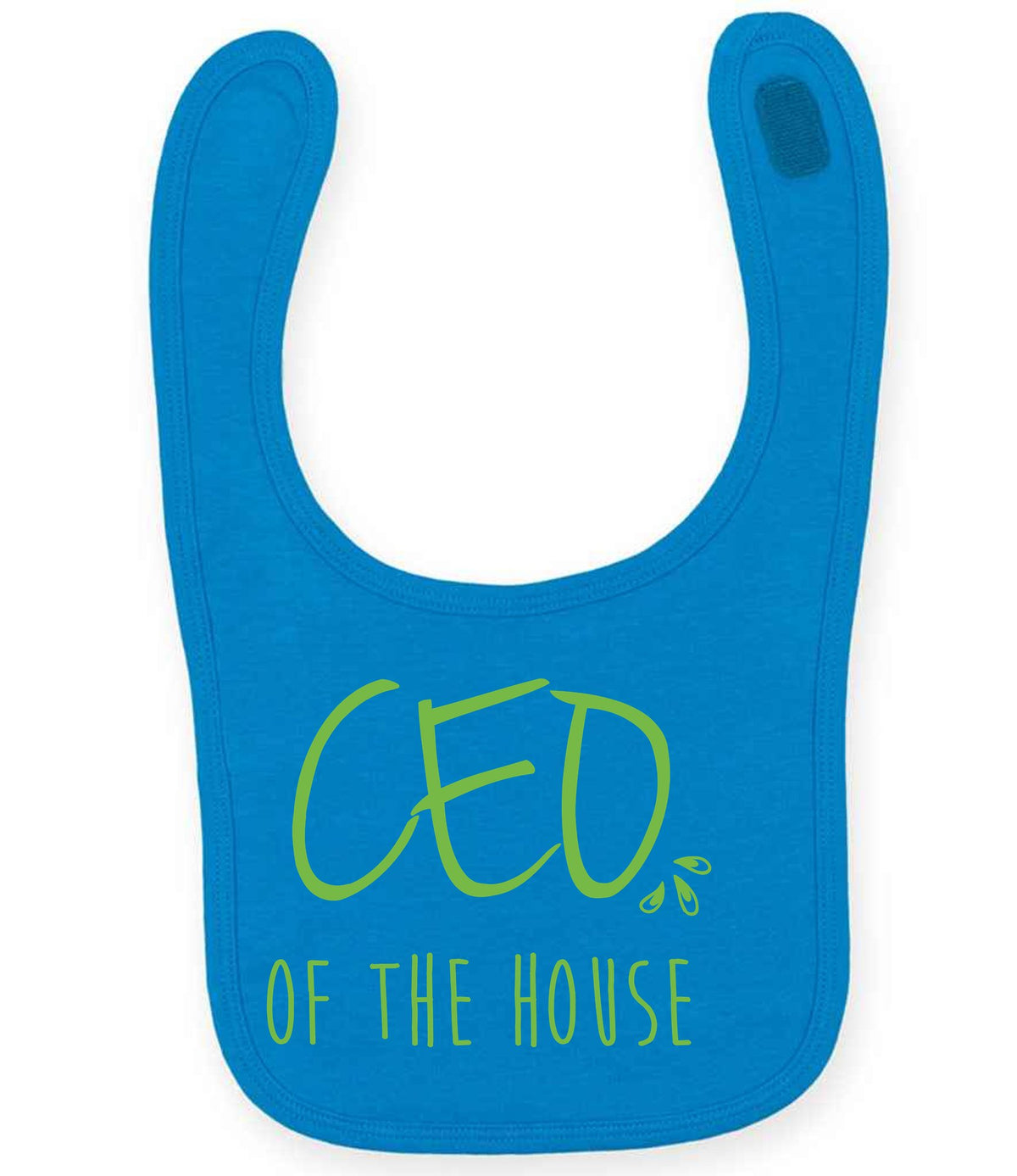 Ceo of the House – Larkwood Baby/Toddler Bib in Sapphire Blue with Apple Green vinyl