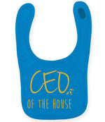 Ceo of the House – Larkwood Baby/Toddler Bib in Sapphire Blue with Gold vinyl