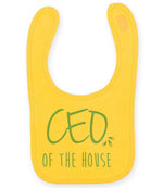 Ceo of the House – Larkwood Baby/Toddler Bib in Sunflower with Baby Blue vinyl