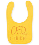 Ceo of the House – Larkwood Baby/Toddler Bib in Sunflower with Baby Pink vinyl