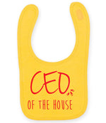 Ceo of the House – Larkwood Baby/Toddler Bib in Sunflower with Hot Pink vinyl
