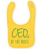 Ceo of the House – Larkwood Baby/Toddler Bib in Sunflower with Mint vinyl