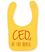Ceo of the House – Larkwood Baby/Toddler Bib in Sunflower with Red vinyl