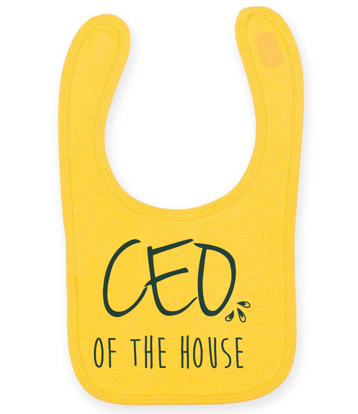 Ceo of the House – Larkwood Baby/Toddler Bib in Sunflower with Royal Blue vinyl