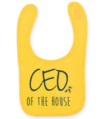Ceo of the House – Larkwood Baby/Toddler Bib in Sunflower with Royal Blue vinyl