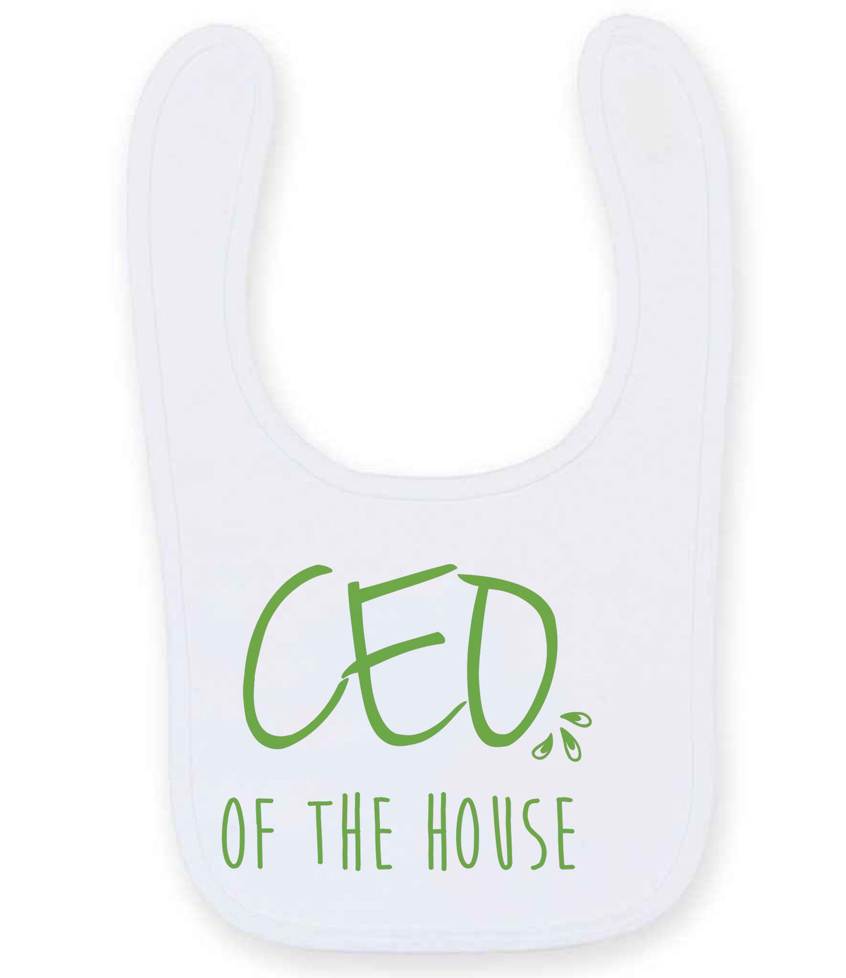 Ceo of the House – Larkwood Baby/Toddler Bib in White with Apple Green vinyl