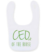 Ceo of the House – Larkwood Baby/Toddler Bib in White with Apple Green vinyl