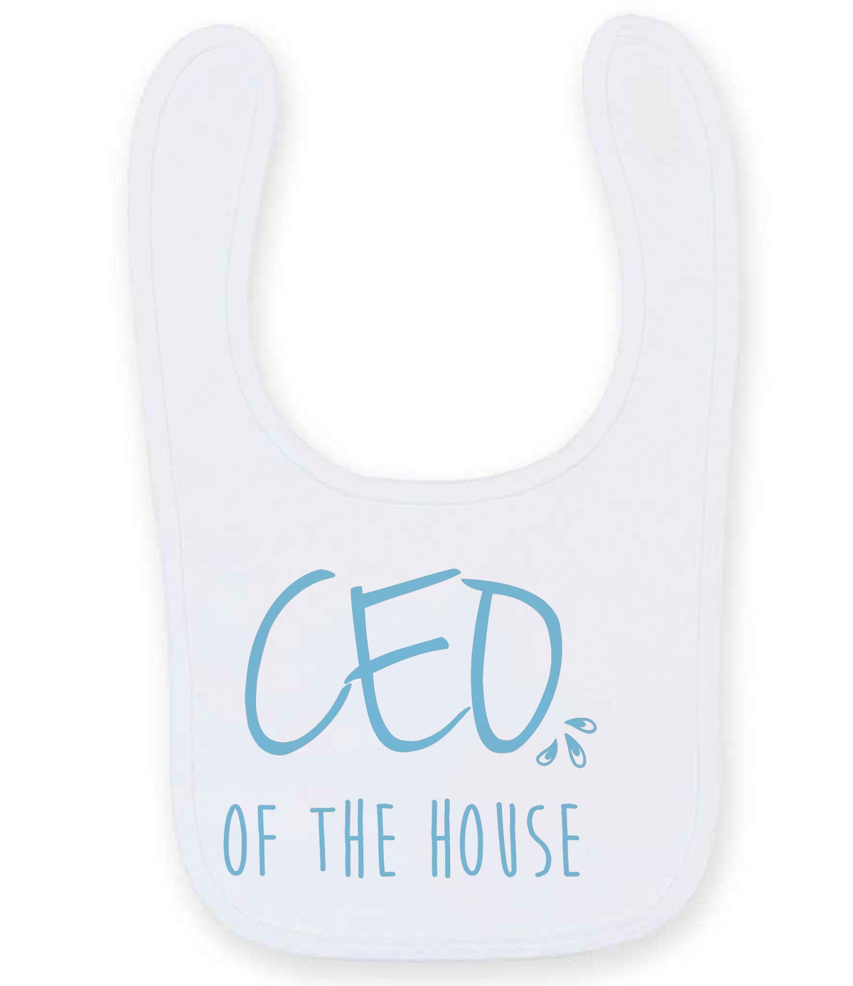 Ceo of the House – Larkwood Baby/Toddler Bib in White with Baby Blue vinyl